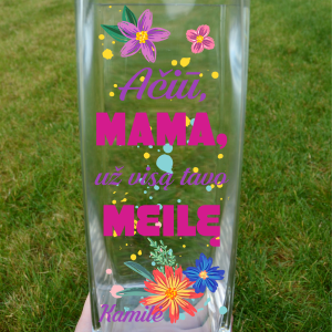 Stiklinė vaza Ačiū, mama