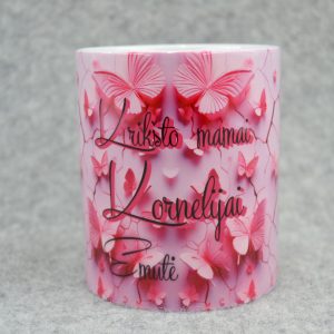 Spalvotas puodelis Rožiniai drugeliai